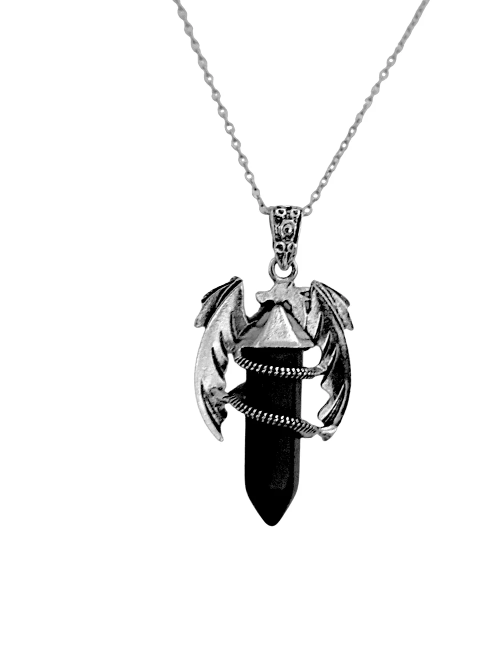 Silver Dragon Black Pendant w/ Stainless Steel Necklace NWOT